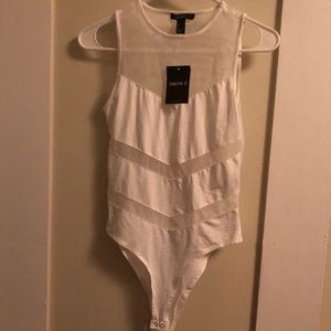 Forever 21 White Semi Mesh Bodysuit